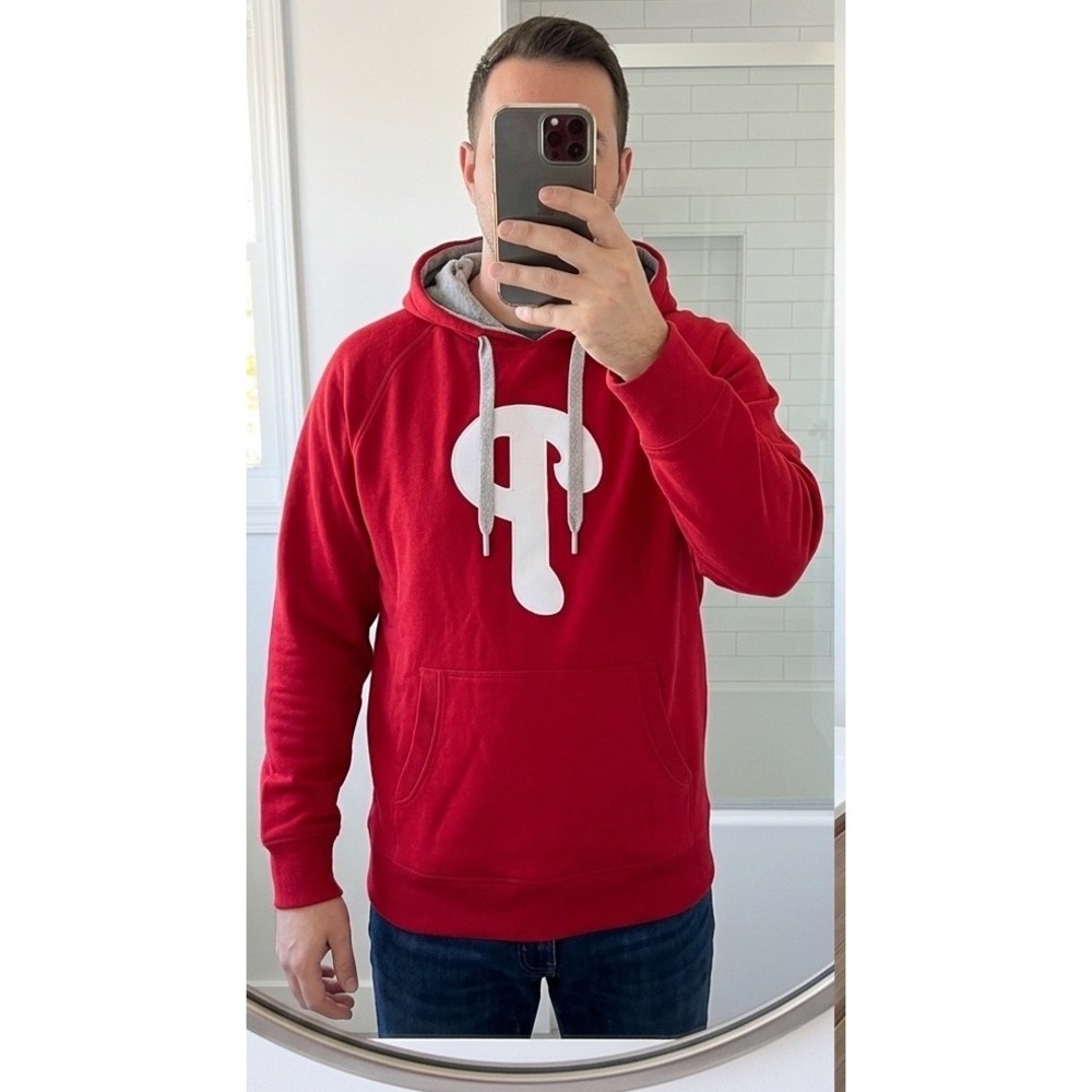 Antigua Philadelphia Phillies Victory Hood Red Grey MLB Hoodie Mens Medium NEW